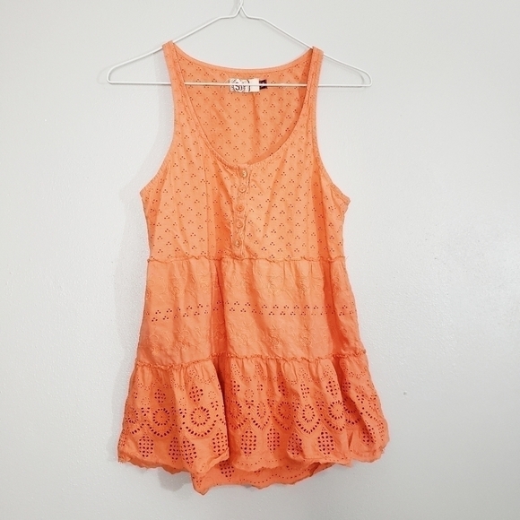 So Heritage Orange Boho Eyelet Tank Top - Picture 2 of 3